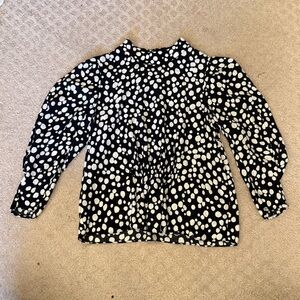 Zara Black and White Polka Dot Long Sleeve Blouse